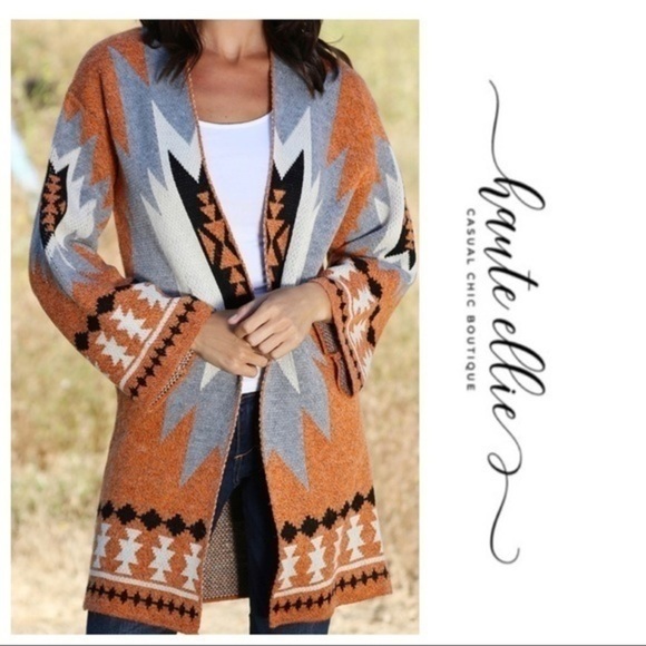 Rust Aztec Blanket Cardigan Sweater - Picture 8 of 10
